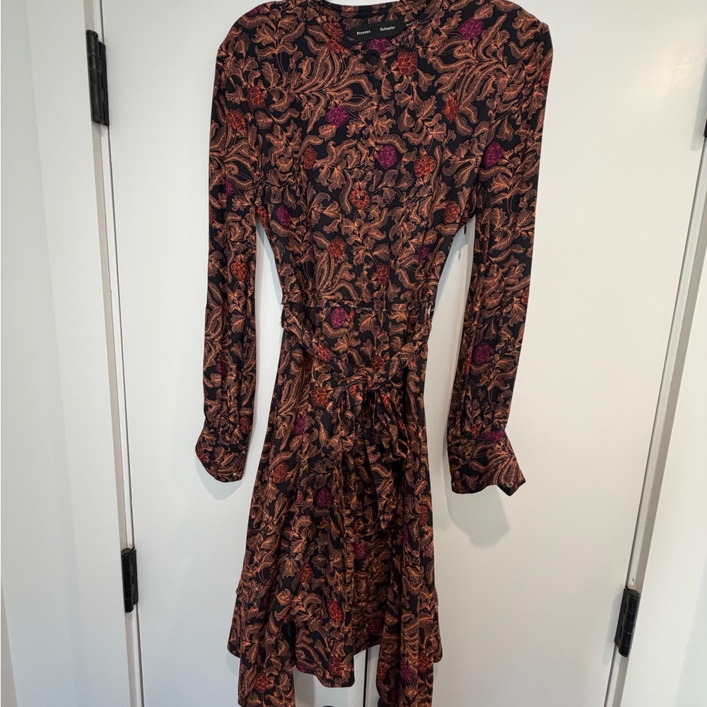Proenza Schouler Black and Brown Floral Long Sleeve Dress